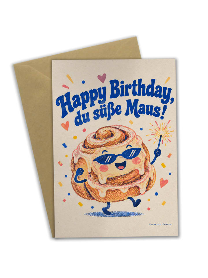 Geburtstagskarte Franzbrötchen retro Design mit... in Weiß