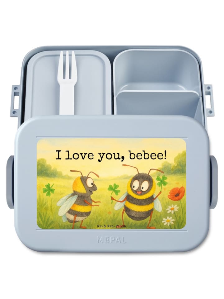 Essensbox Bienen Paar Design mit Spruch in Blau Pastell