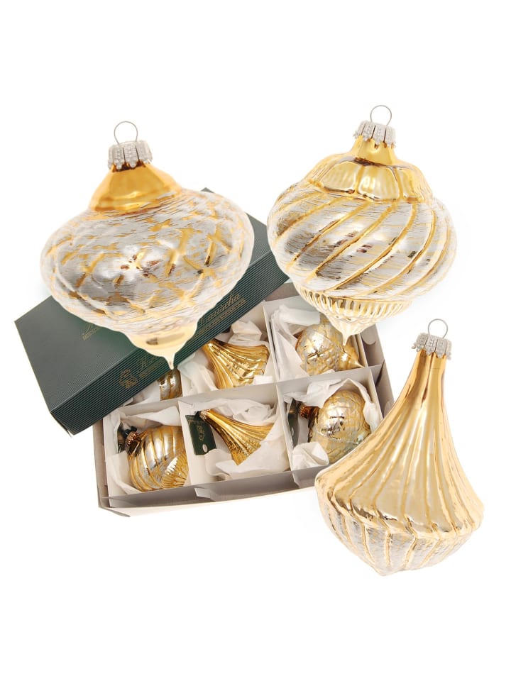 6er-Set: Baumschmuck-Glasornament in Gold