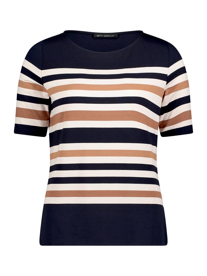 Basic Shirt mit U-Boot-Ausschnitt in Dark Blue/Brown