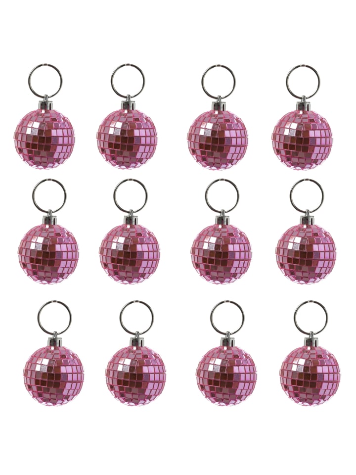 12x Weihnachtsbaumschmuck Discokugel Spiegelkugel D: 5cm in rosa