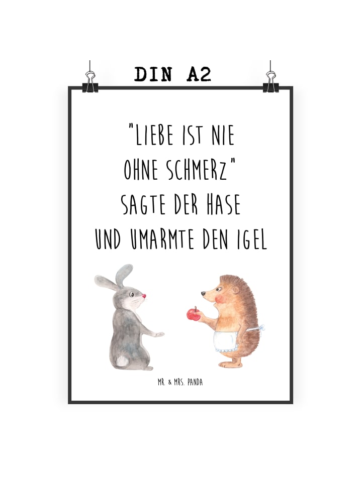 Poster Hase Igel mit Spruch in Weiß