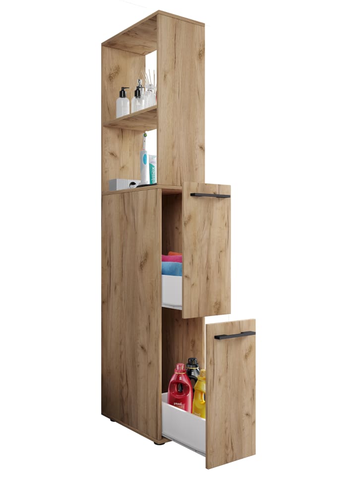 Holz Badmöbel Nischenschrank Schublade Sadilo XL in Honig-Eiche