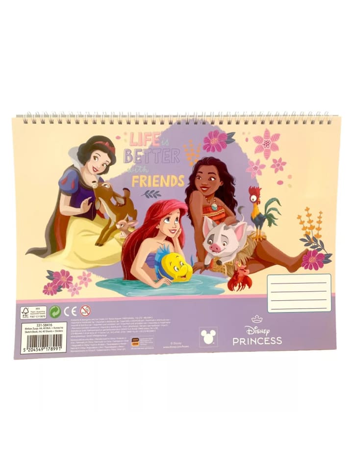 Disney Prinzessin Life A4 Spiral-Skizzenbuch, 40 Blatt mit Aufklebern