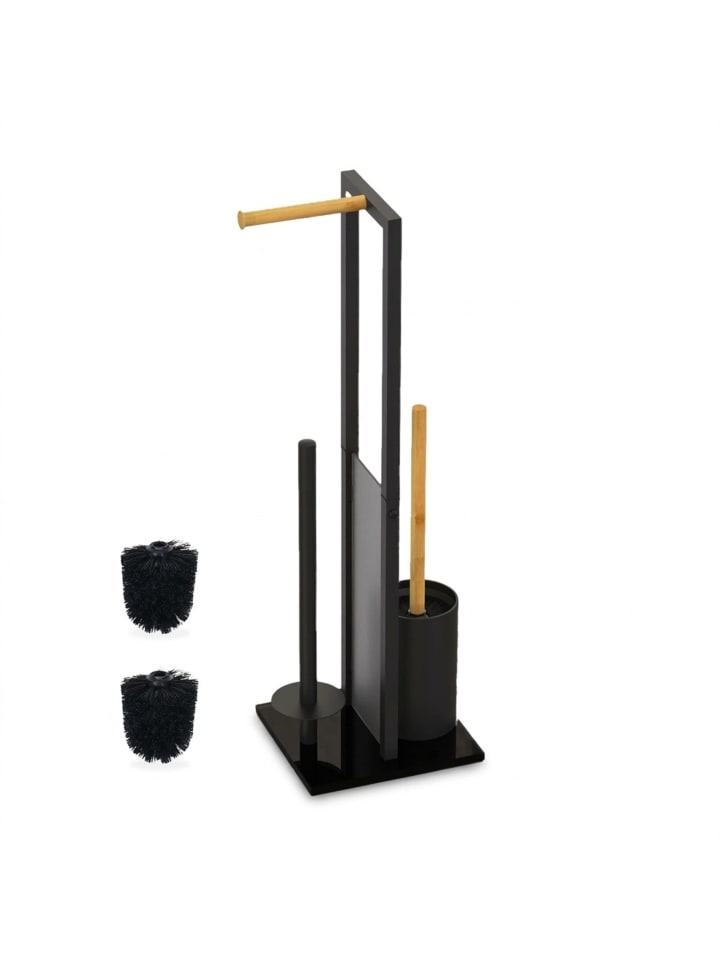 WC Garnitur in Schwarz/ Natur - (B)21 x (H)65 x (T)18 cm