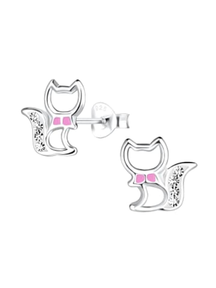 Kinderschmuck-Ohrstecker KATZE cut-out Design mit Kristall rosa