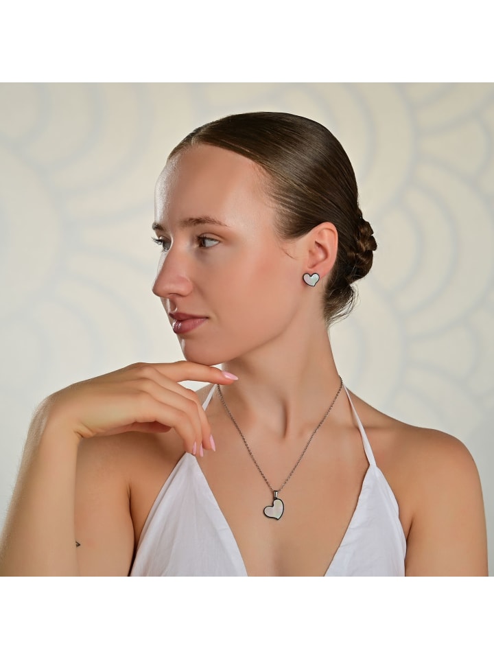 Damen Halskette aus Edelstahl mit Perlmutt 45+5 in silber