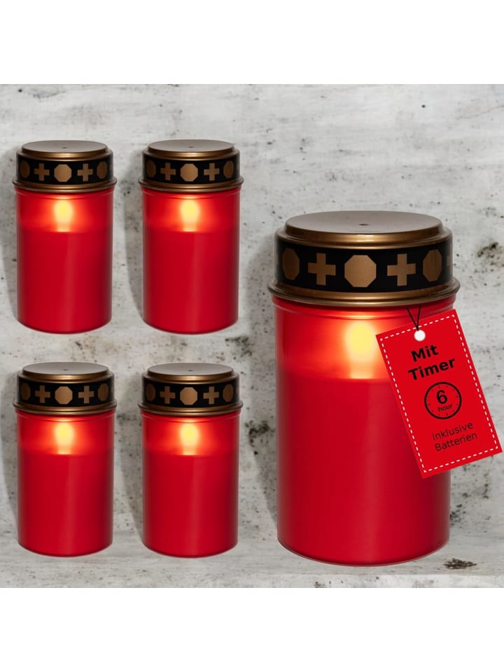Novaliv Grablicht LED mit Batterie und Timer 6/18 5 Stück rot Dauerbre in Rot