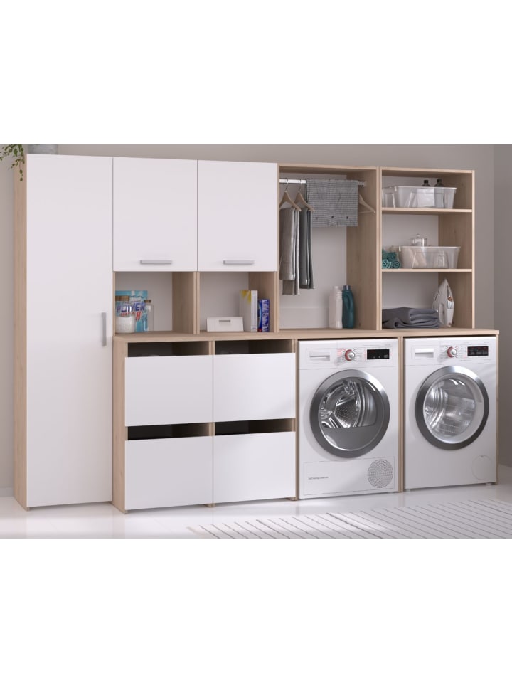 Waschmaschinenschrank weiß, Eiche, Set 4-teilig 268 cm mit viel Stauraum