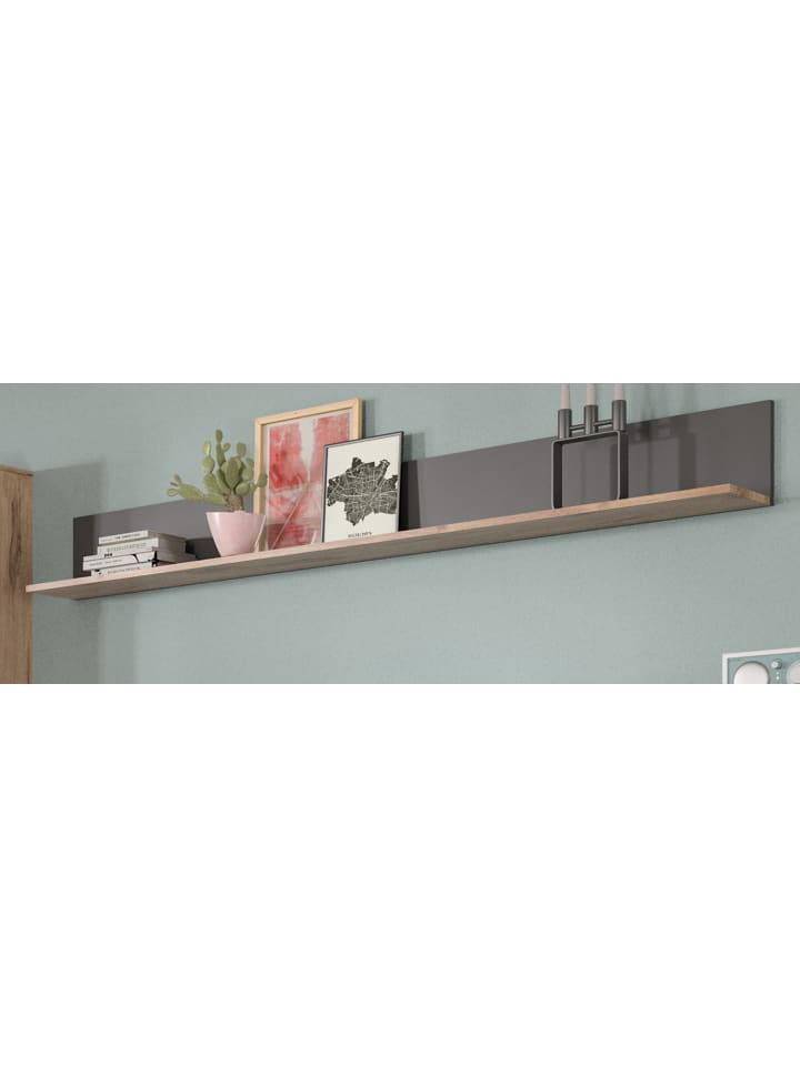 Wandboard Eiche, grau 180 cm, Wandregal, Wohn- und Esszimmermöbel
