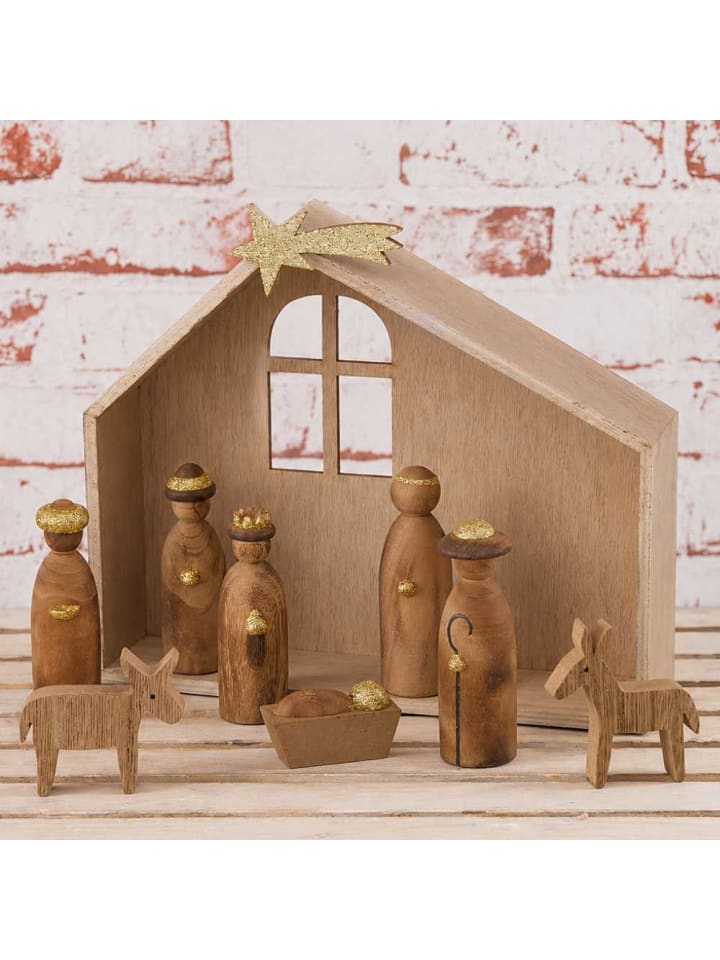 Deko Objekt KRIPPE Holz Weihnachtsdeko 9-teilig 18x20 cm