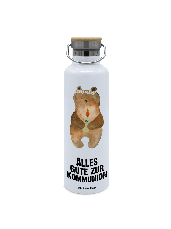 Trinkflasche Bär Kommunion mit Spruch in Weiß