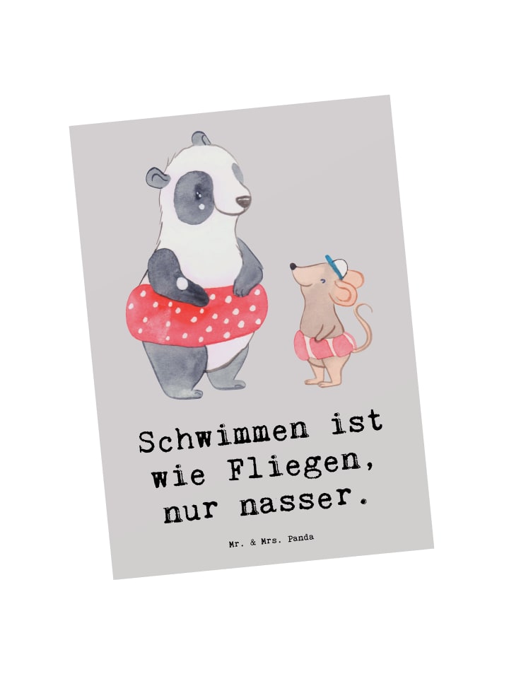Postkarte Schwimmen wie Fliegen mit Spruch in Grau Pastell