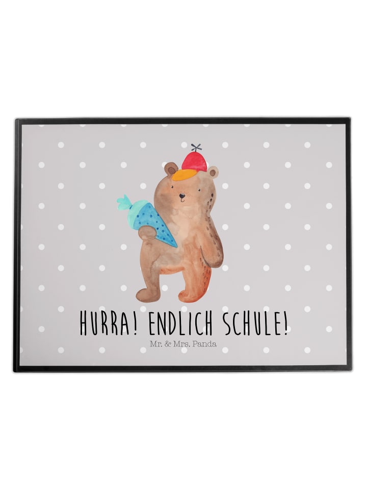Schreibmatte Bär Schultüte mit Spruch in Grau Pastell