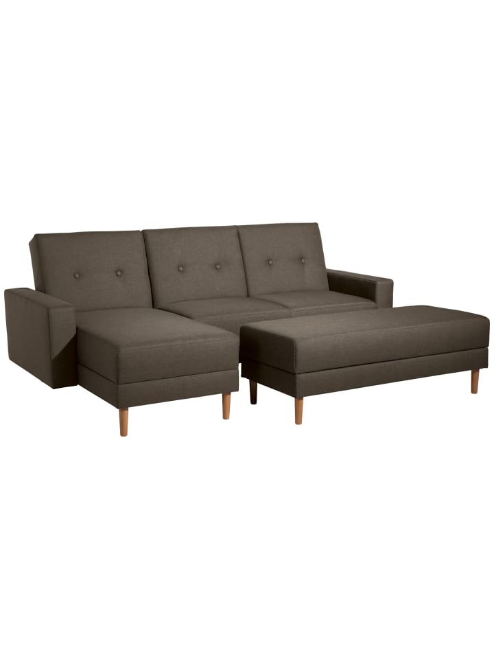 FUNKTIONSSOFA mit Hocker Kattie Flachgewebe braun