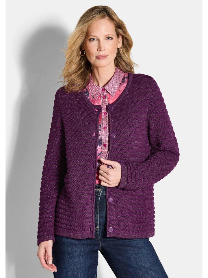 Kurzgröße: Elegante Strickjacke mit Lurex, Langarm in beere