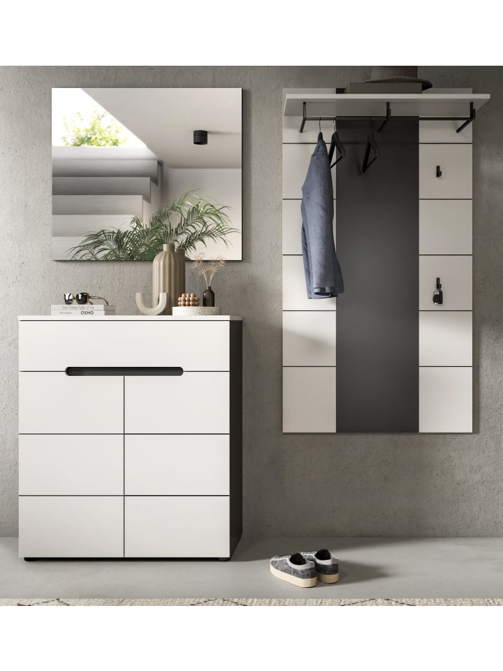 Garderoben-Set 3-teilig weiß, grau 175 cm, Garderobenschränke mit Soft-Close