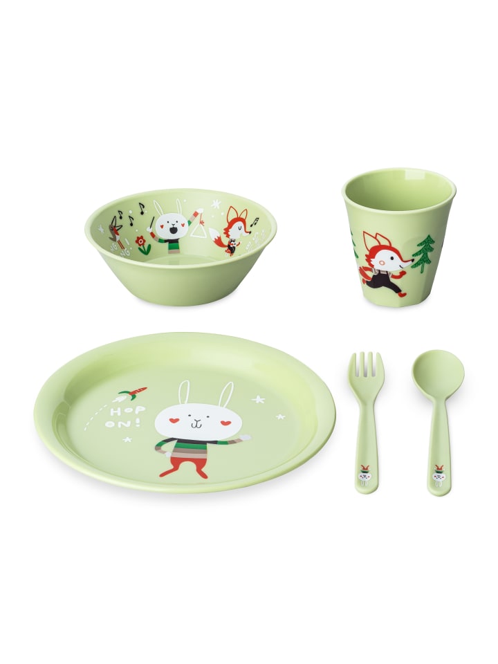 HOP ON AT HOME - Teller + Schale + Becher + Besteckset in pistachio