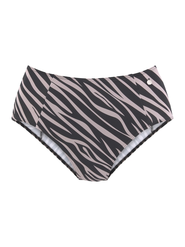 Highwaist-Bikini-Hose in schwarz-bedruckt