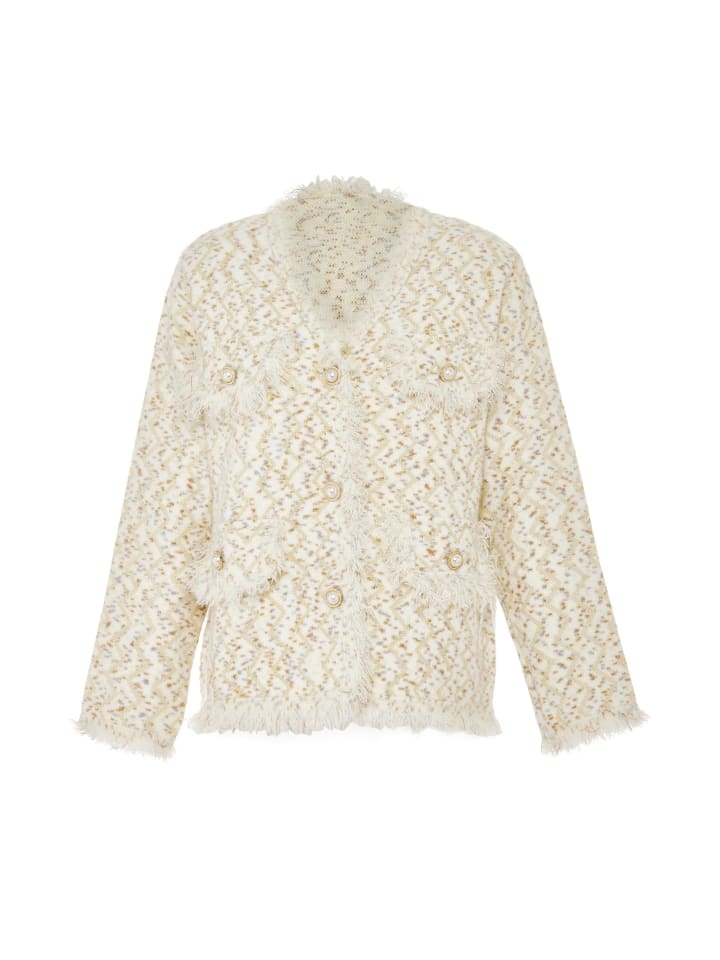 Women Strickjacke in Wollweiss Mehrfarbig