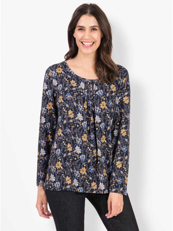 Shirt in marine-ocker-bedruckt