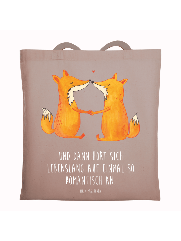 Tragetasche Füchse Liebe mit Spruch in Braun Pastell