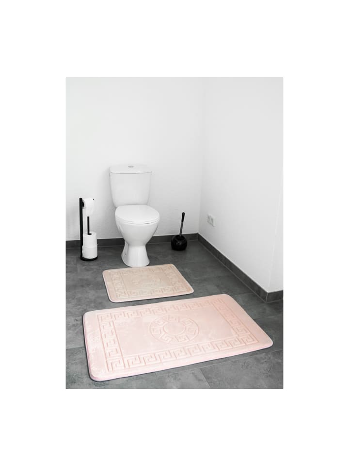 2 Teiliges Bademattenset mit Muster Waschbar und Rutschfest in Rosa