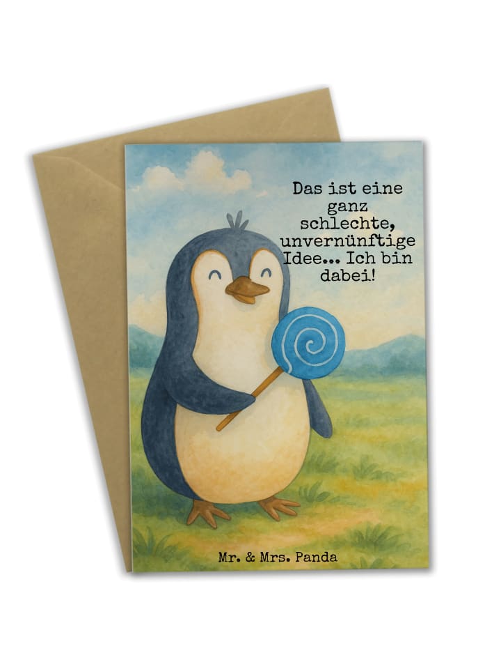 Grußkarte Pinguin Lolli Design mit Spruch in Weiß