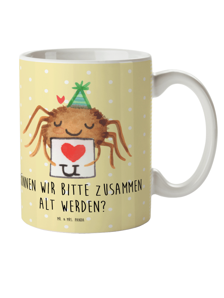 Kindertasse Spinne Agathe Brief mit Spruch in Gelb Pastell