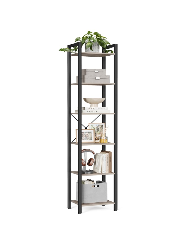 Bücherregal Barnet in Greige-Schwarz - (B)30 x (H)187 x (T)39.6 cm