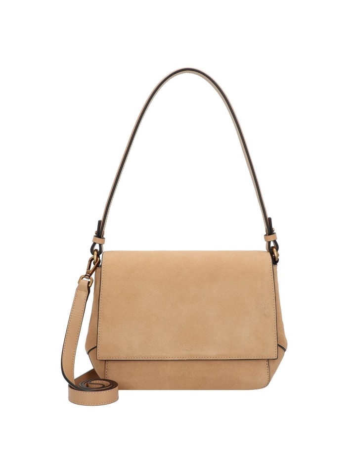 Schultertasche M Leder 23 cm beige