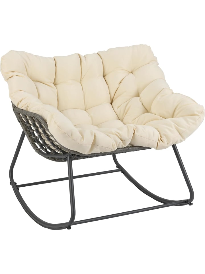 Schaukelstuhl Garten mit abnehmbarem Kissen in Beige