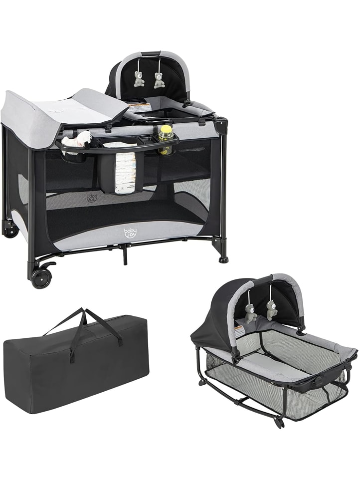 5 in 1 Babybett 2 Ebenen in Schwarz