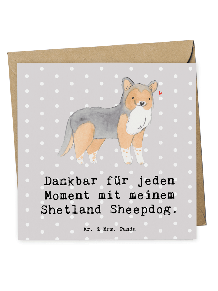 Deluxe Karte Shetland Sheepdog Moment mit Spruch in Grau Pastell