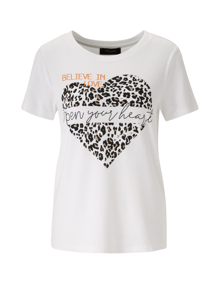 T-Shirt in weiß schwarz-taupe-orange