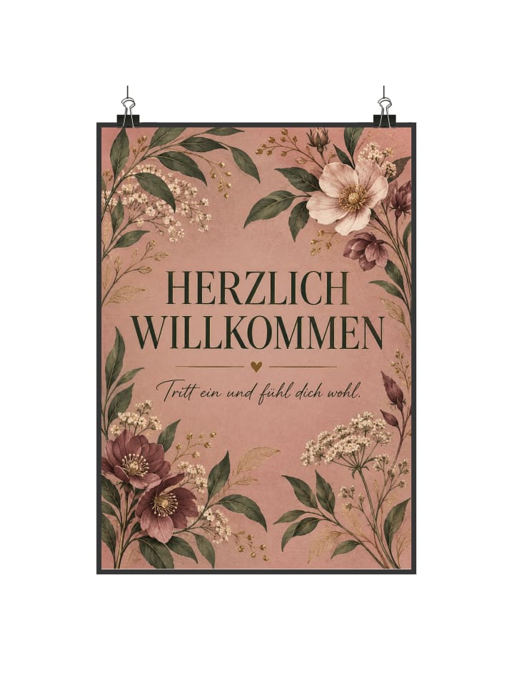 Poster Willkommensgruß elegant Design mit Spruch in Weiß