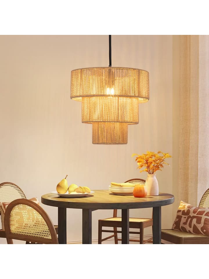 Pendelleuchte in Beige 1-flammige E27 Rattan L 35cm
