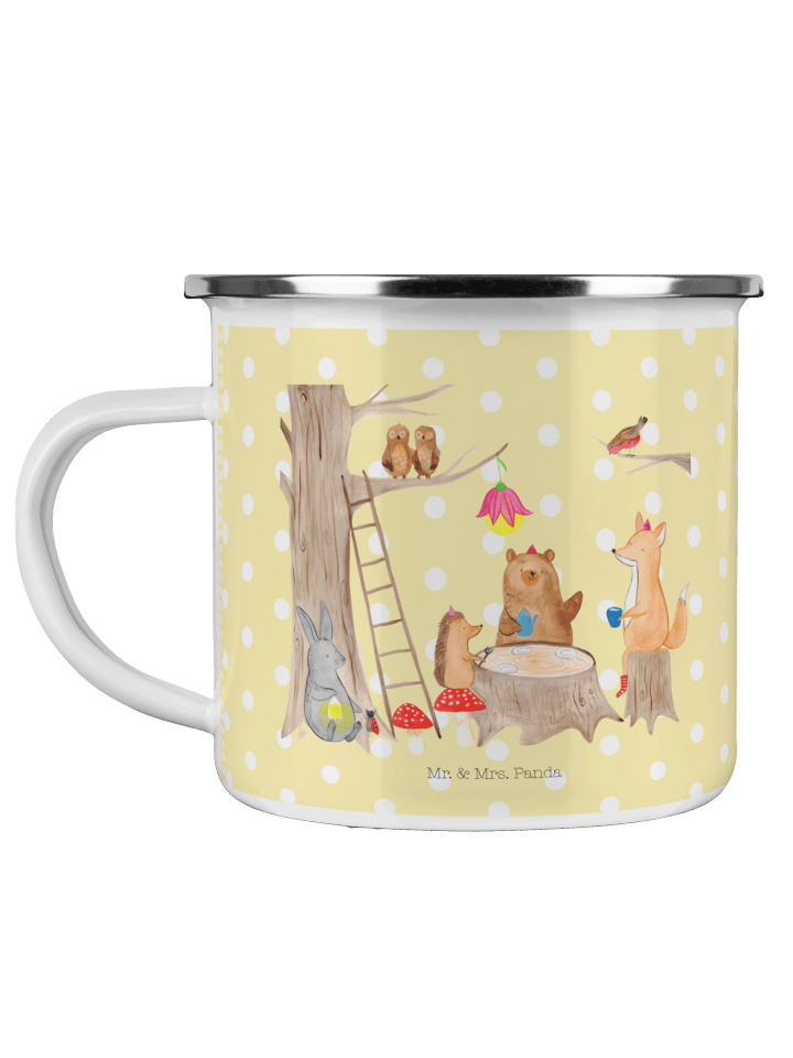 Camping Emaille Tasse Waldtiere Picknick mit Sp... in Gelb Pastell