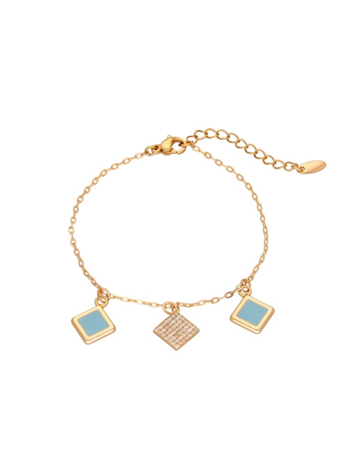 Women Chain Link Bracelet With Charms in Rose Gold Turquoise