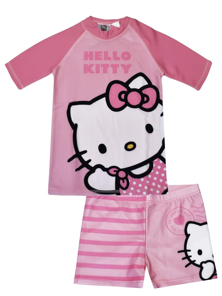 Hello Kitty Schwimmset UV-Schutz 30 Badeanzug Shirt Hose Zweiteiler in rosa