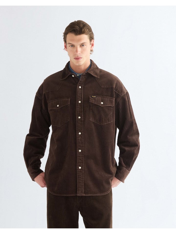 Langarmhemd Western in Coffee