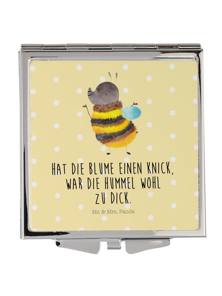 Kosmetikspiegel Hummel flauschig mit Spruch in Gelb Pastell