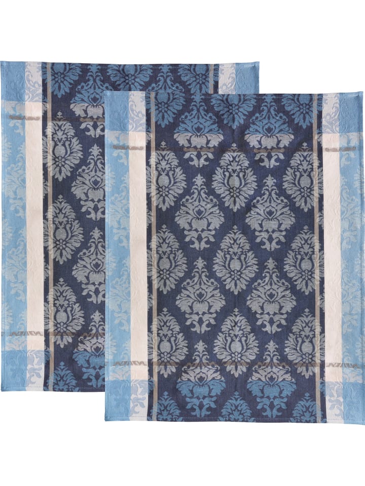 Jacquard, Halbleinen, Leinen/Halbleinen Geschirrtuch 2er-Pack in blau