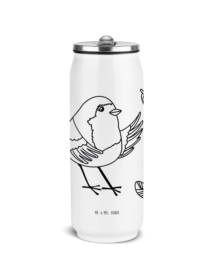 Trinkflasche Edelstahl Rotkehlchen Federn ohne ... in Weiß