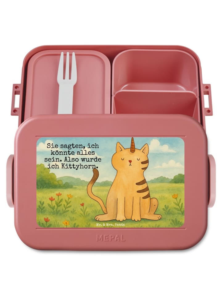 Snackbox Einhorn Katze Design mit Spruch in Rot Pastell