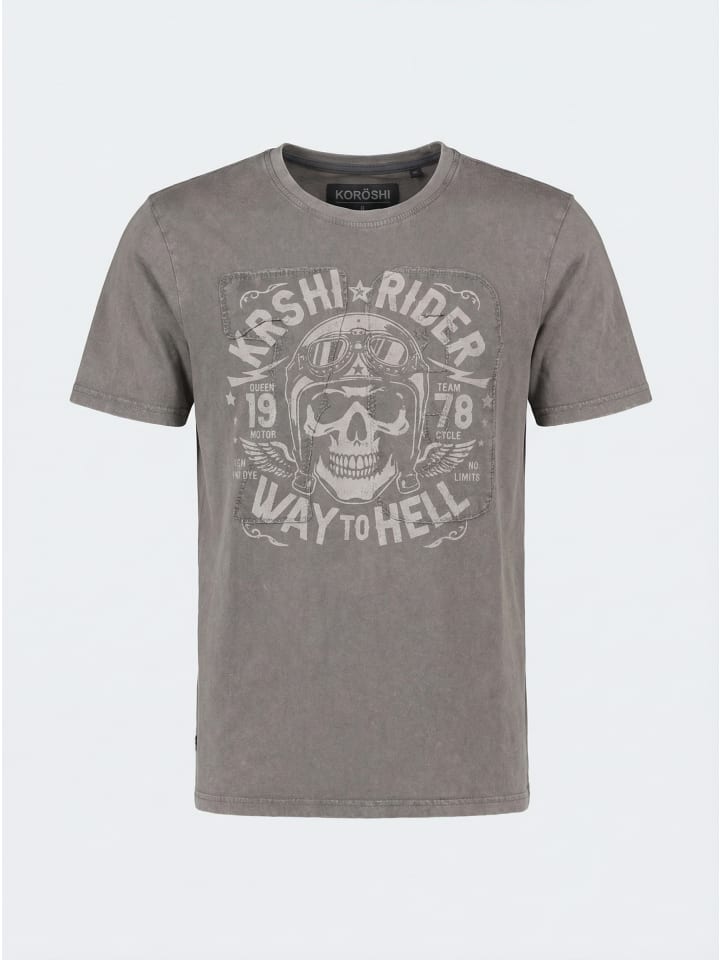 Crew cotton print-emb washed t-shirt in grau