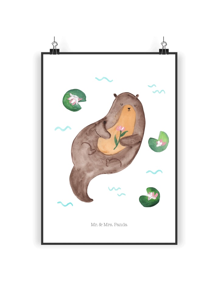 Poster Otter Seerose ohne Spruch in Weiß
