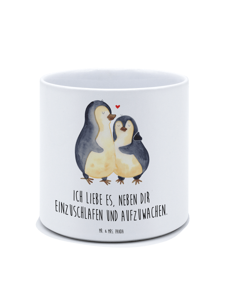 Blumentopf Groß Pinguine Einschlafen mit Spruch in Weiß