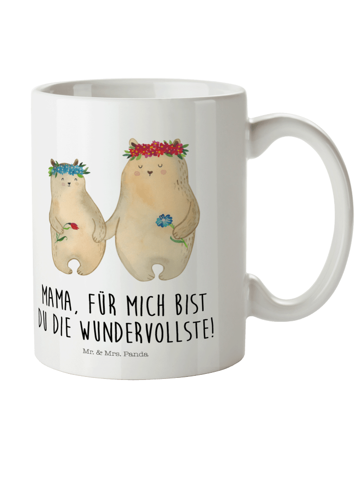 Kaffeetasse Bären mit Blumenkranz mit Spruch in Weiß