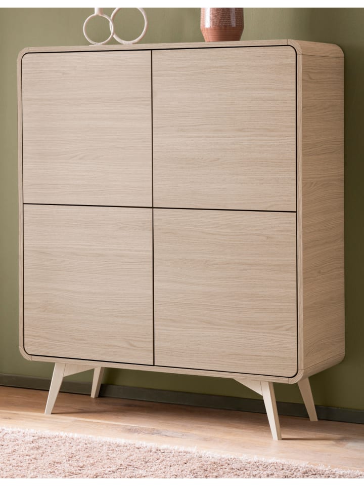Highboard Eiche natur skandinavisch 108 cm, Kommode mit Push-to-Open
